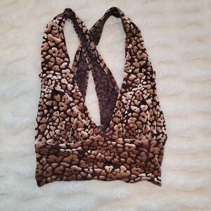 Urban Outfitters Brown & Tan Leopard Print Crisscross Halter Top